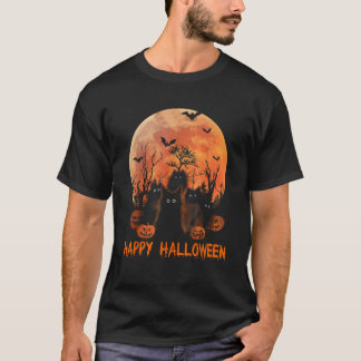 Camiseta Gato de Gato Negro Pumpkin Moon Happy Halloween