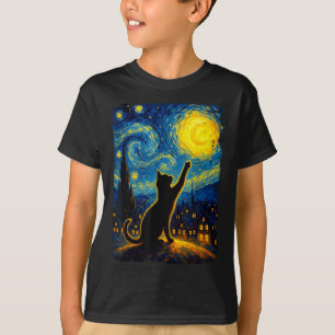 Camiseta Gato de Gato Negro Starry Night Van Gogh, Cat Mãe,