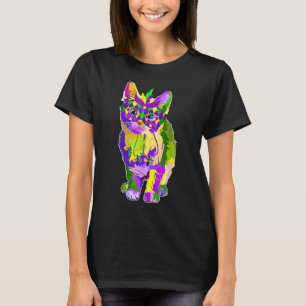 Camiseta Gato de Gatos Bonitos Vestindo Máscara Mardi Gras