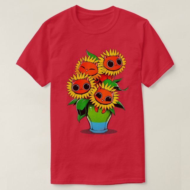 Camiseta Gato de girassol (Frente do Design)
