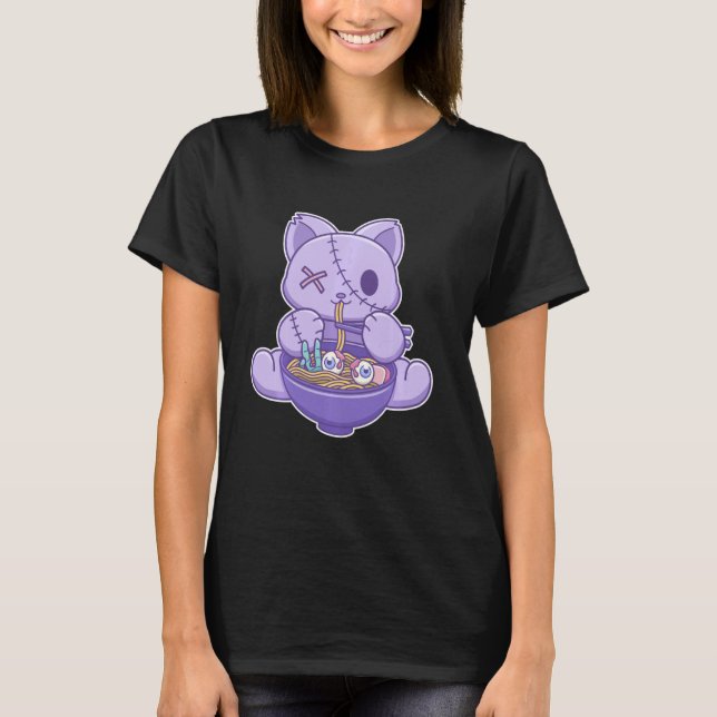 Camiseta Gato de Gótico de Pastel indecente comendo nood de (Frente)