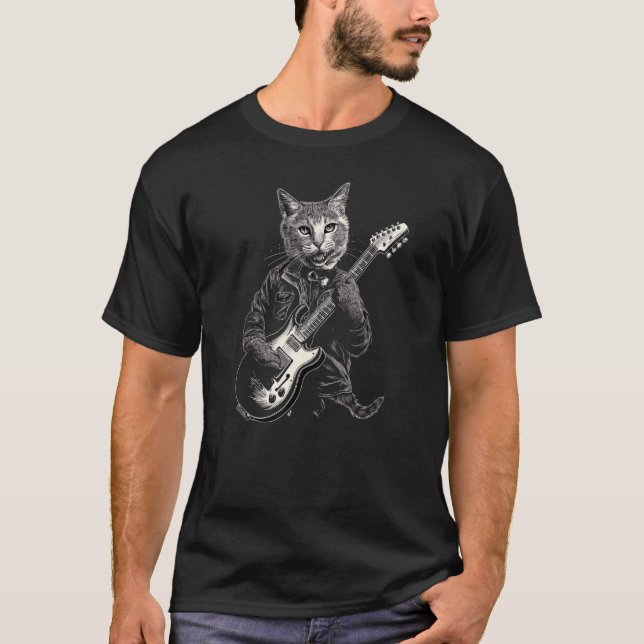 Camiseta Gato de Guitarra Engraçado (Frente)