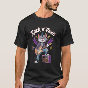 Camiseta Gato de Guitarra Rock'N Paws Vintage Guitarrista d