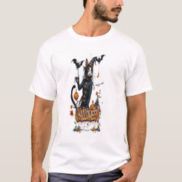 Camiseta gato de halloween arte de terror grafite