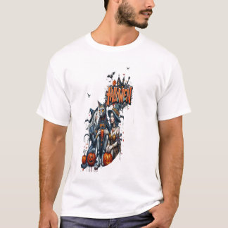 Camiseta gato de halloween arte de terror grafite