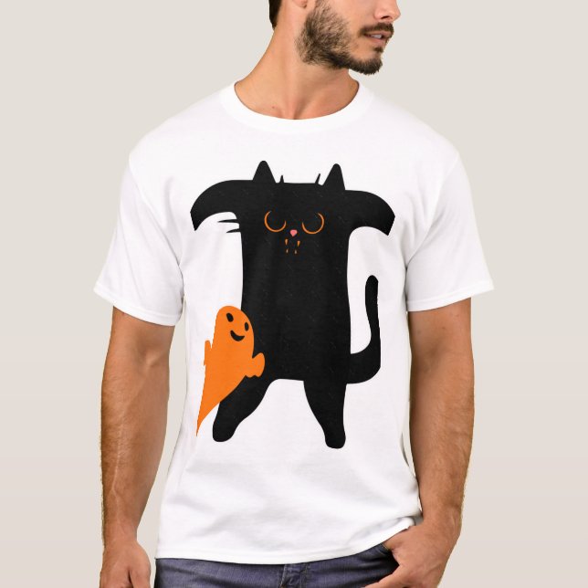 Camiseta gato de Halloween assustado (Frente)