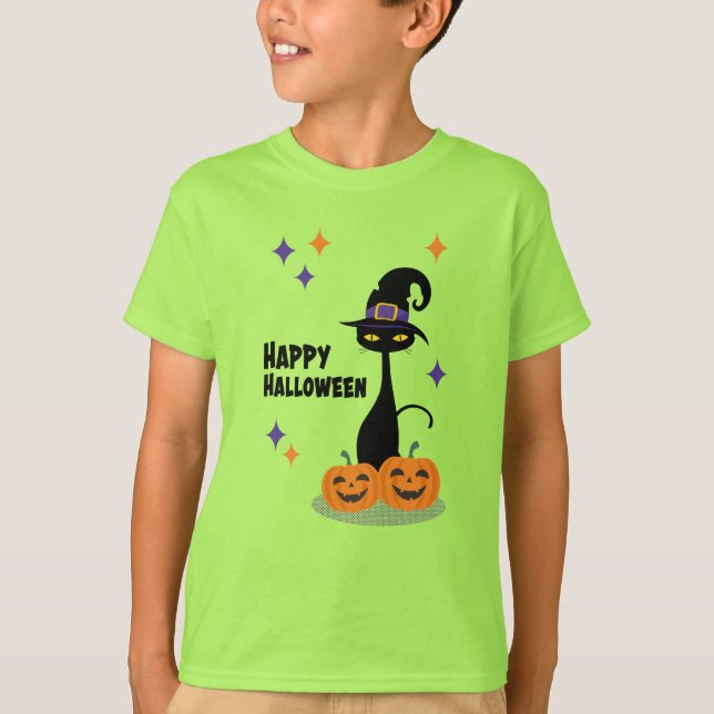Camiseta Gato de Halloween Atômico de Meados do Século (Frente)