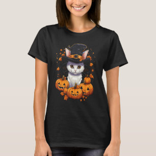Camiseta Gato de Halloween Bruxa Chapéu Abóbora Jack o Lant