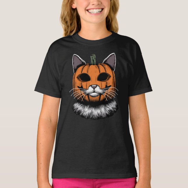Camiseta Gato de Halloween, Cara de Abóbora (Frente)