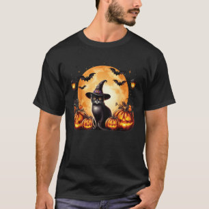 Camiseta Gato de Halloween Cat Pumpkins Retro Black Hallowe