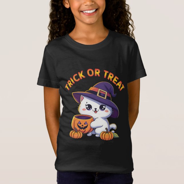 Camiseta Gato de Halloween com Jack O' Lanterna Pumpkin (Frente)