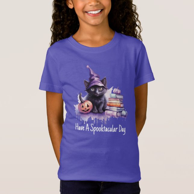 Camiseta Gato De Halloween Com Livros (Frente)