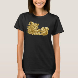 Camiseta Gato de Halloween Dando Bolota para Esquilo Folha