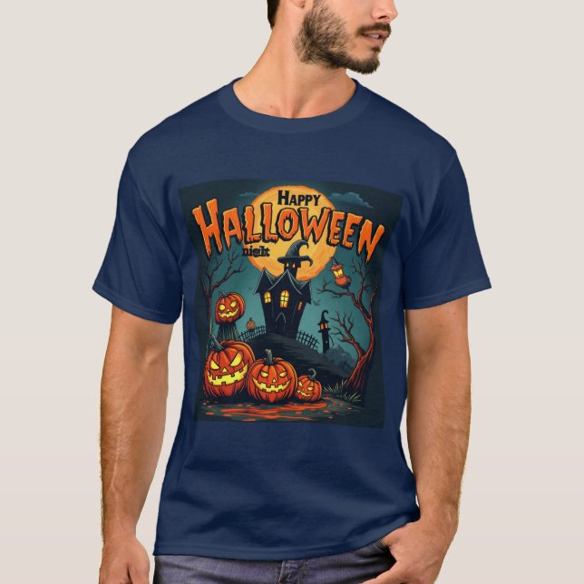 Camiseta Gato de Halloween de Bat-Winged: Pumpkins Spooky & (Frente)