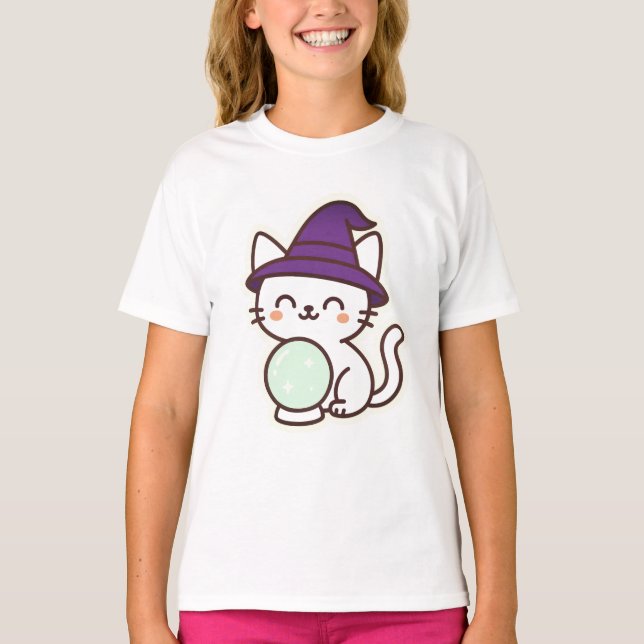 Camiseta Gato de Halloween de Kawaii - Mágico e Adorável Sp (Frente)