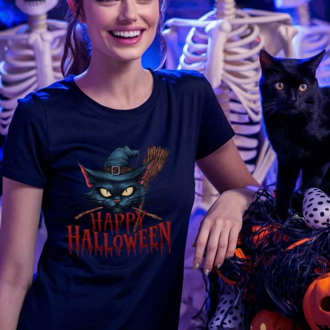 Camiseta Gato de Halloween - Design de bruxa mimada (Happy Halloween Cat Tshirt)