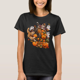 Camiseta Gato de Halloween engraçado em carrinho de abóbora
