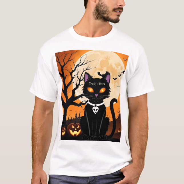 Camiseta Gato de Halloween (Feliz Halloween, presente para  (Frente)
