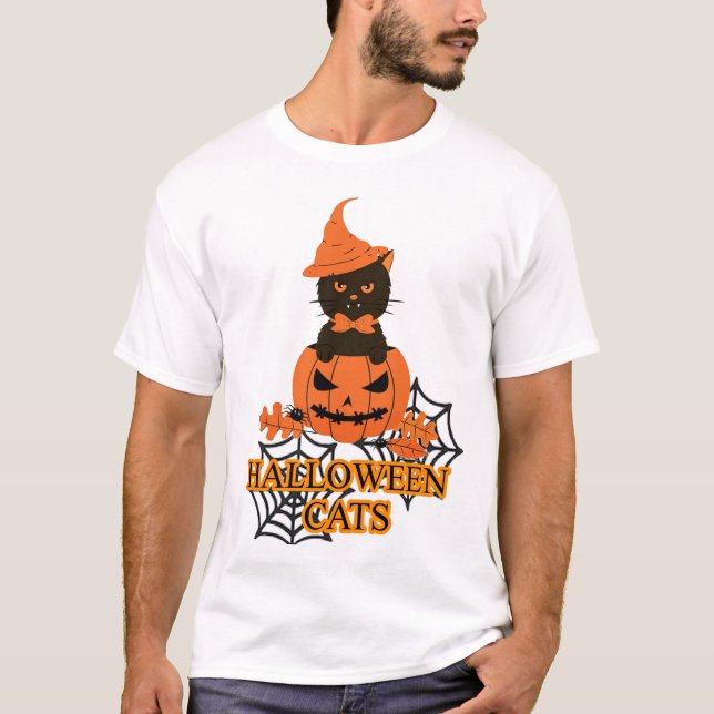 Camiseta Gato de Halloween (Feliz Halloween, presente para  (Frente)