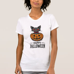 Camiseta Gato de Halloween Fofinho Abóbora Vintage Assustad