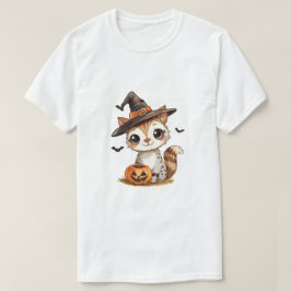 Camiseta Gato de Halloween Fofo com Abóbora