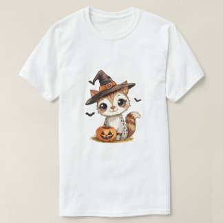 Camiseta Gato de Halloween Fofo com Abóbora
