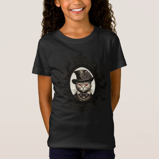 Camiseta Gato de Halloween, Gato de Vampiro, presas de dama (Frente)