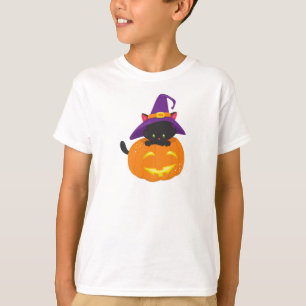 Camiseta Gato de Halloween, Gato Negro, Chapéu de Bruxa, Ab