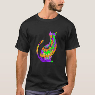 Camiseta Gato de Halloween Ie Dye Verde Roxo Laranja