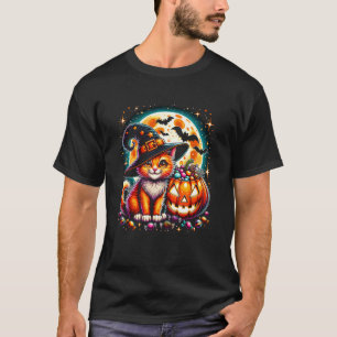 Camiseta Gato de Halloween Kitten Bruxa Abóbora Jack o Lant