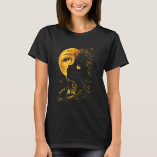 Camiseta Gato de Halloween Lua Bruxaria Magia Gato Preto Ki