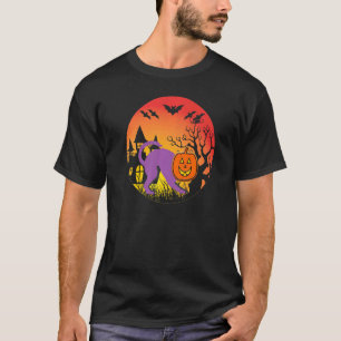 Camiseta Gato de Halloween Mansão Assombrada Bruxa Morcegos