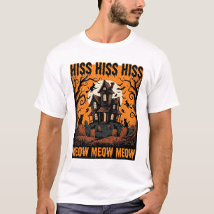 Camiseta Gato de Halloween Mia Assustador Casa de Bruxa Vin