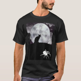 Camiseta Gato de Halloween na Frente da Lua Escura Enquanto
