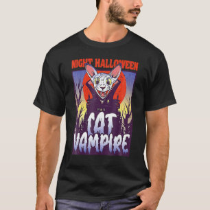 Camiseta Gato de Halloween Noturno Vampiro Bebe Sangue Vamp