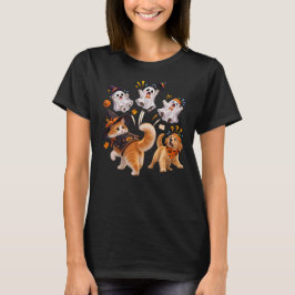 Camiseta Gato de Halloween Olha para Trás enquanto Três Fan