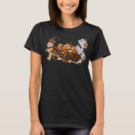 Camiseta Gato de Halloween Puxa Carrinho de Abóbora Enquant
