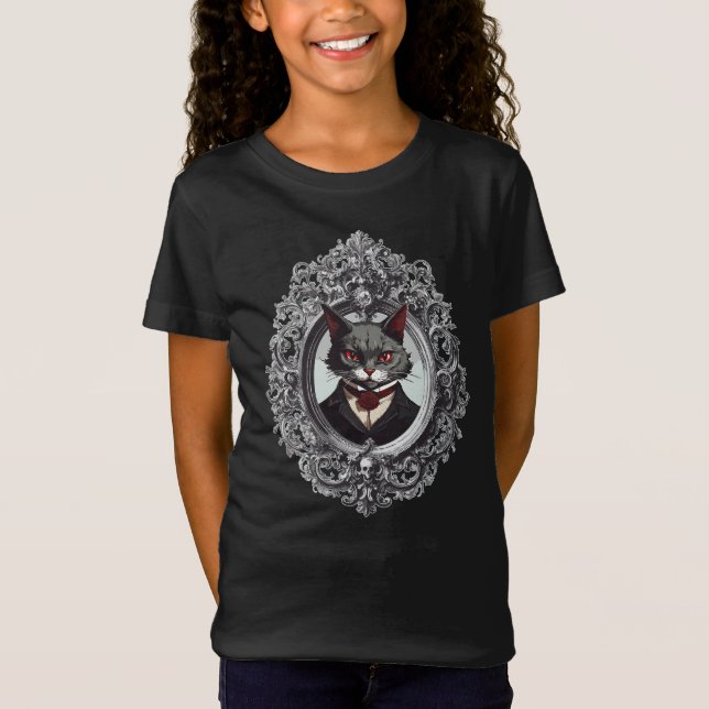 Camiseta Gato de Halloween, Retrato de Gato de Vampiro (Frente)