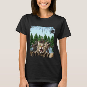Camiseta Gato de Halloween Selfie com Zombies