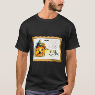 Camiseta Gato de Halloween Sentado no Jack O Lantern