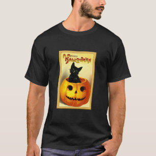 Camiseta Gato de Halloween Sentado no Jack O Lantern