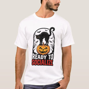 Camiseta Gato de Halloween Social Design de Humor de Festa