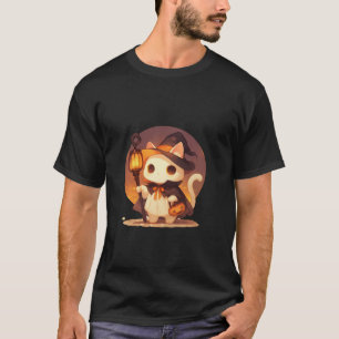 Camiseta Gato de Halloween Spooky com Lanterna brilhando ol