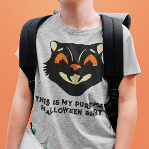 Camiseta Gato de Halloween Vintage com Slogan Personalizado