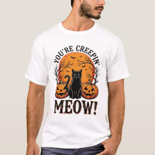Camiseta Gato de Halloween Vintage Meow Sinistro Gravação_1