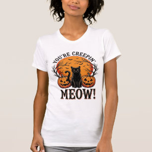 Camiseta Gato de Halloween Vintage Meow Sinistro Gravação_1