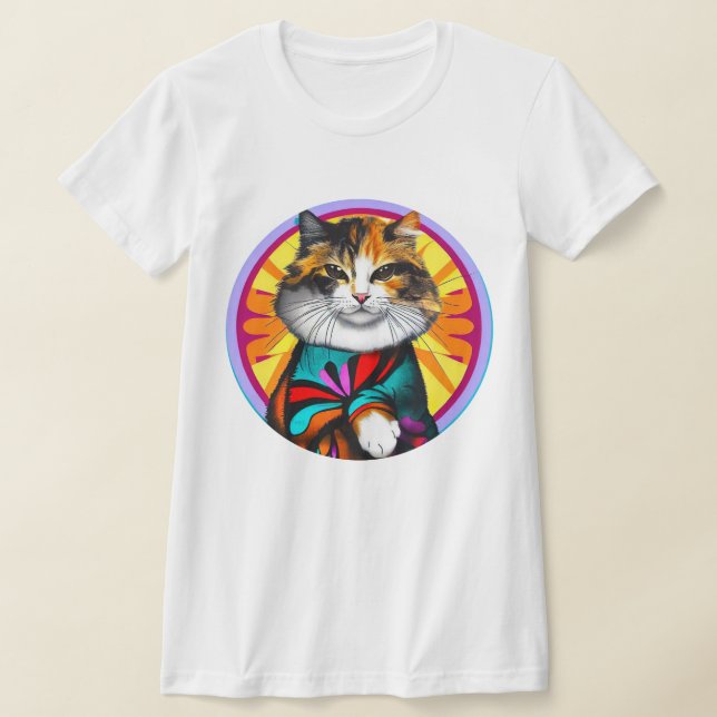 Camiseta Gato de Hippie Engraçado (Postura )