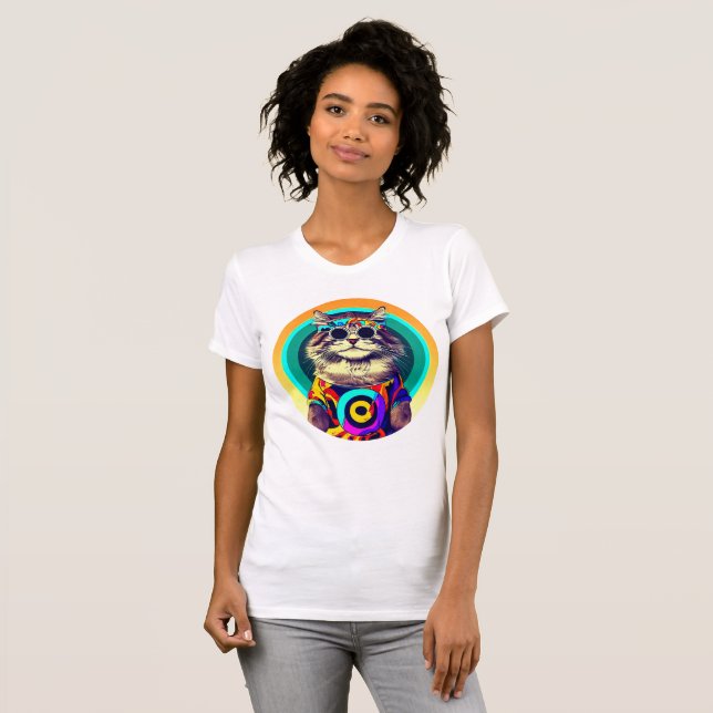Camiseta Gato de Hippie Engraçado (Frente Completa)