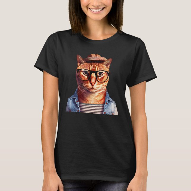Camiseta Gato de Hipster de Moda (Frente)