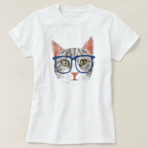 Camiseta Gato de hipster (Tabulação de Cinza por)